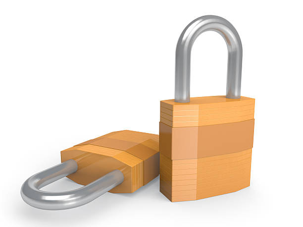 istock Pair of heavy duty padlocks in closed position 520601911