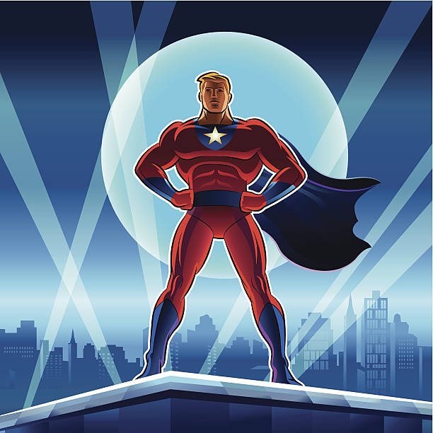 super hero.  ilustracja wektorowa na tle - city urban scene night lighting equipment stock illustrations