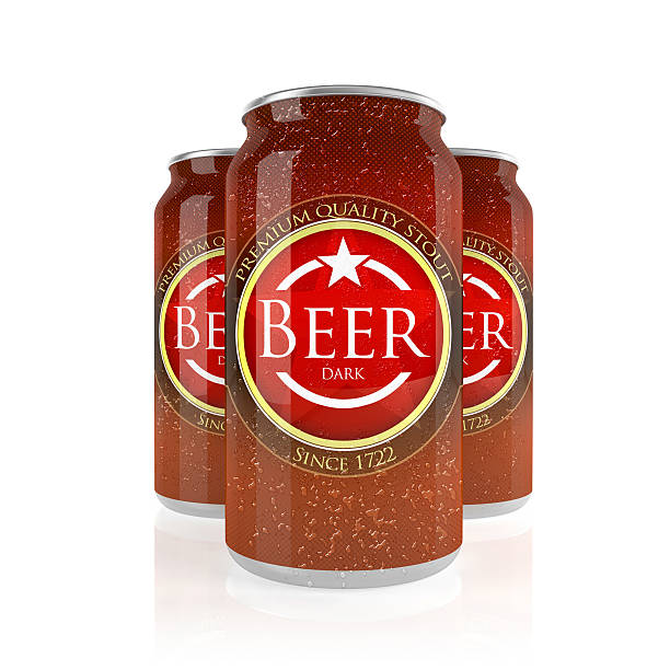 istock Cold stout beer in three brown cans, white background 520603087