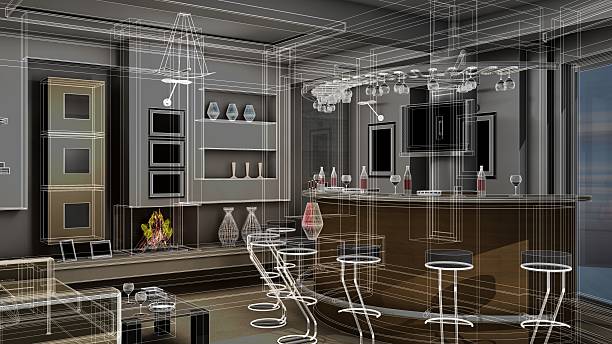 istock Design of a living room, abstract wire frame render 520609208