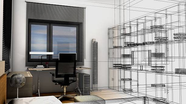 istock Design of a teen room, abstract wire frame render 520609446