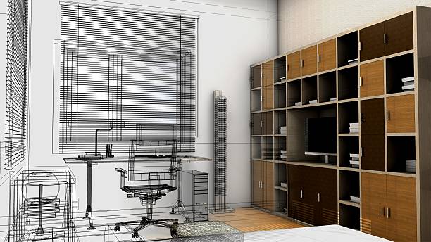 istock Design of a teen room, abstract wire frame render 520609496