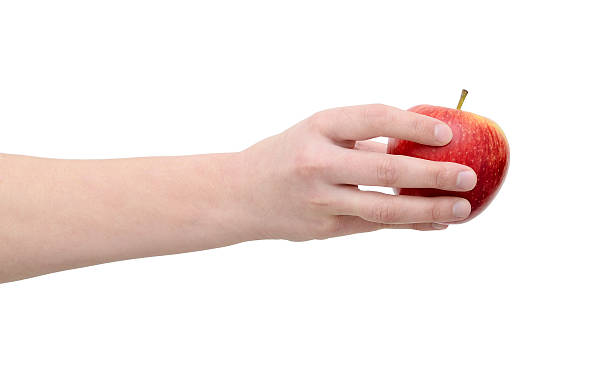istock Hand giving apple isolated on a white background 520610696