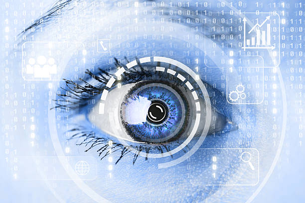 istock Cyber woman with matrix eye concept 520610774
