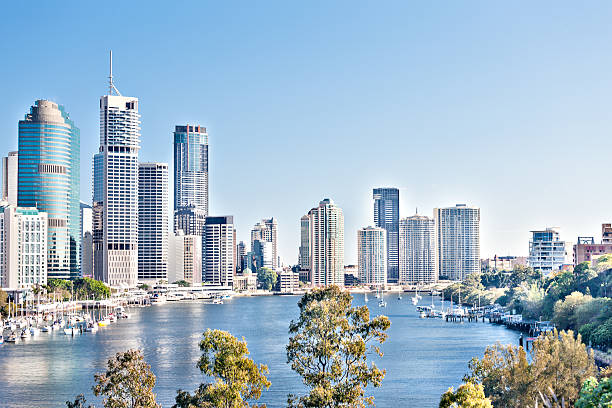 istock Modern city with Blue sky and Brisbane river 520613106