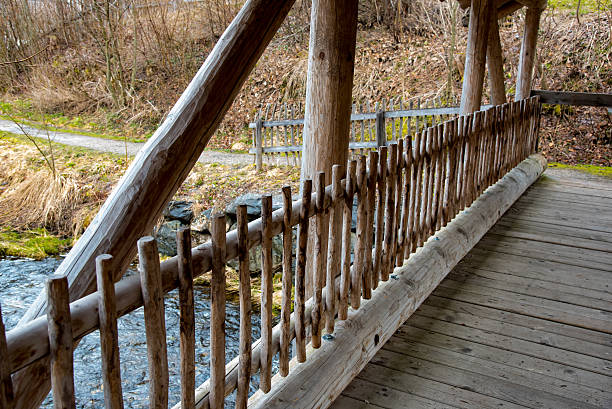 Wonderful bridge over water stream in spring