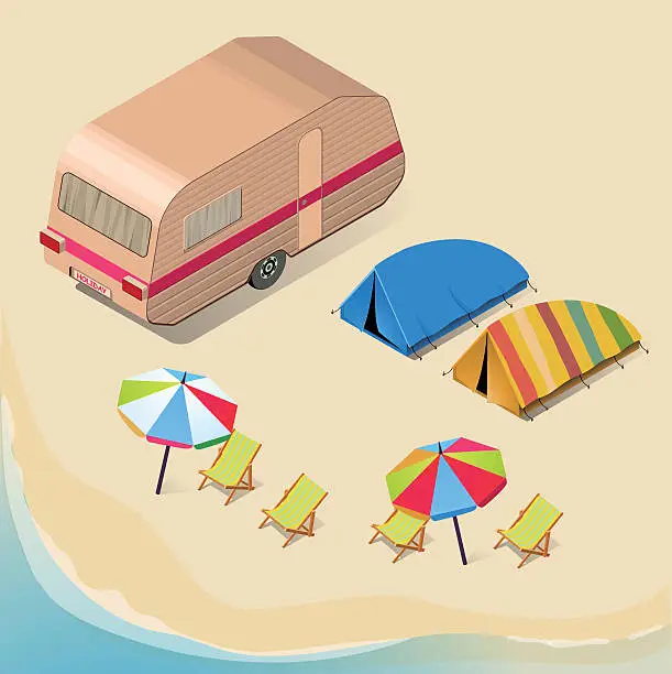 Vector illustration of Isometric Camping Background