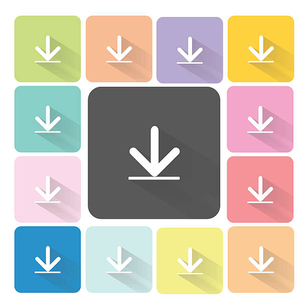 ilustrações de stock, clip art, desenhos animados e ícones de ícone de download cor conjunto de ilustração vetorial - application software push button interface icons icon set