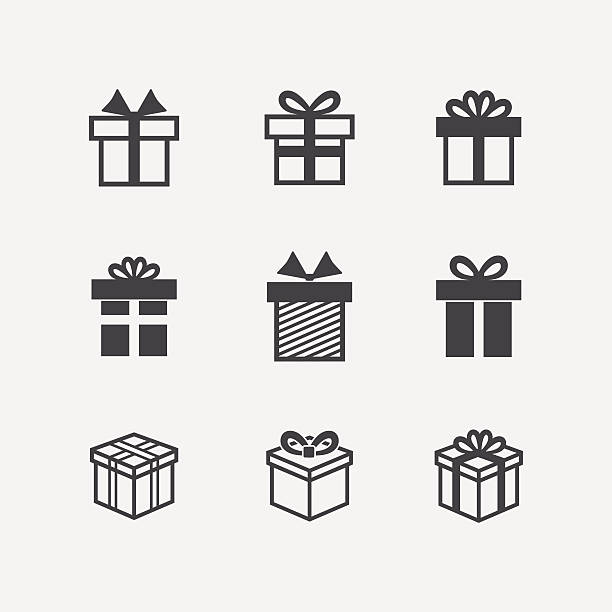 ilustraciones, imágenes clip art, dibujos animados e iconos de stock de caja de regalo de vector iconos negro - white background gift christmas wrapping paper