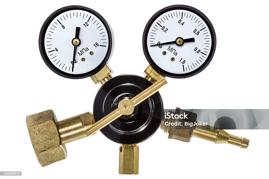 Gas pressure regulator with manometer, isolated with clipping path Accuracy Stock Photo