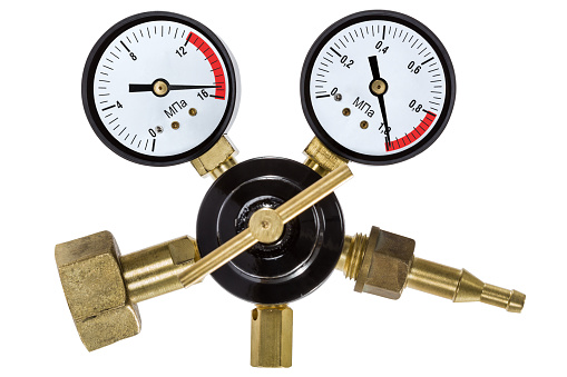 Gas pressure regulator with manometer, isolated with clipping path