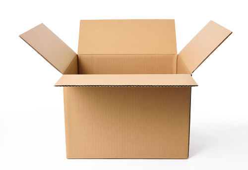 Opened blank cardboard box isolated on white background with clipping path.