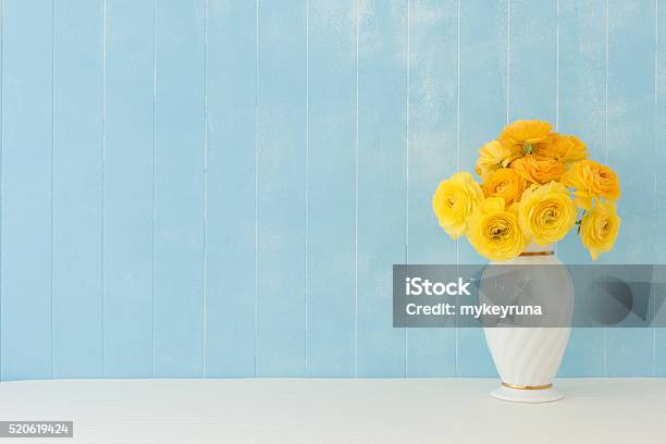 Ranunculus Flowers Stock Photo - Download Image Now - Flower, Vase, Table