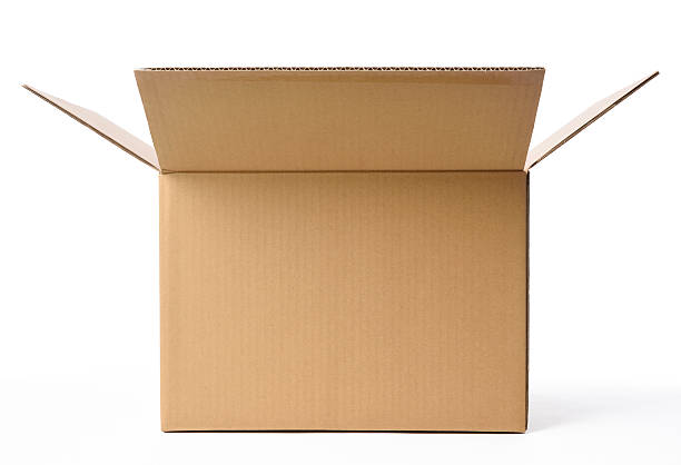 istock Isolated shot of opened blank cardboard box on white background 520619566