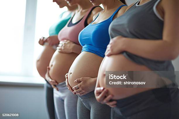 Row Of Pregnant Women Stock Photo - Download Image Now - Pregnant, Women, Exercising
