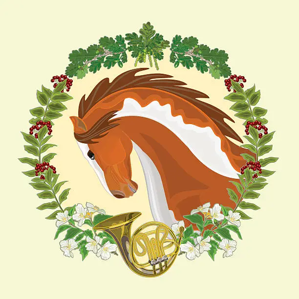 Vector illustration of Piebald horse hunting theme vector