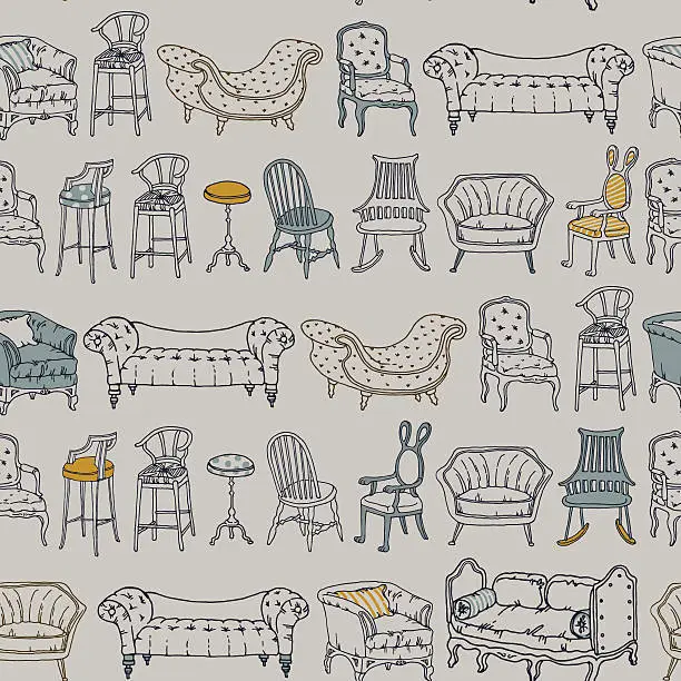 Vector illustration of Vector Seamless Pattern with Chairs Doodle.