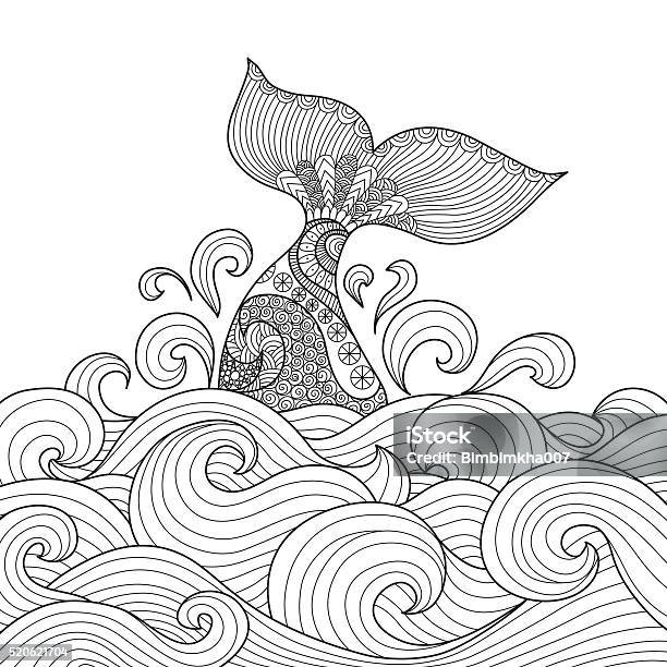 Whale Tail Stock Illustration - Download Image Now - Coloring, Coloring Book Page - Illlustration Technique, Sea