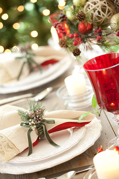 istock Rustic eco Christmas holiday dining on old wood table 520622023