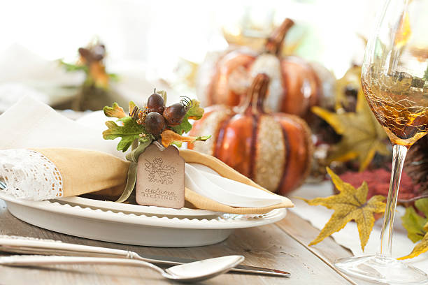 istock Rustic eco autumn holiday dining on old wood table 520622035