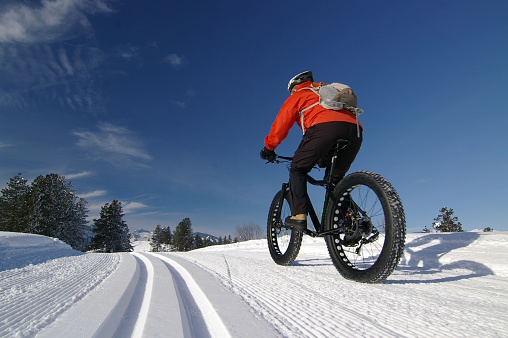 A blue sky day, great for riding the fat bike on the groomed ski trail.