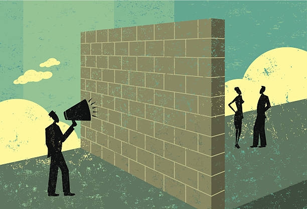 ilustrações, clipart, desenhos animados e ícones de um brickwall gritar - marketing conquering adversity boundary customer