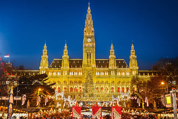 Rathaus and Christmas market in Vienna Rathaus and christmas market in Vienna, Austria vienna austria stock pictures, royalty-free photos & images