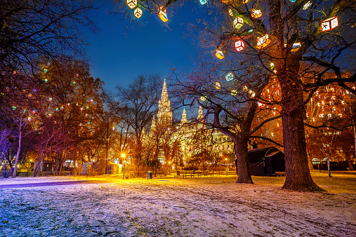Vienna Town Hall and park decorated for Christmas