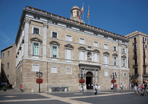 Barcelona,Spain-September 9,2014 :Tourists and the guards at at the Palace of the Generalitat ( Palau de la Generalitat)