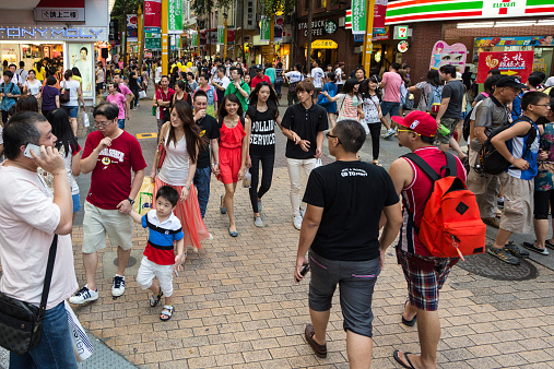 Taipei, Taiwan - July 27 2013: Young people wander in the trend-setting Ximending shopping district in Taipei.