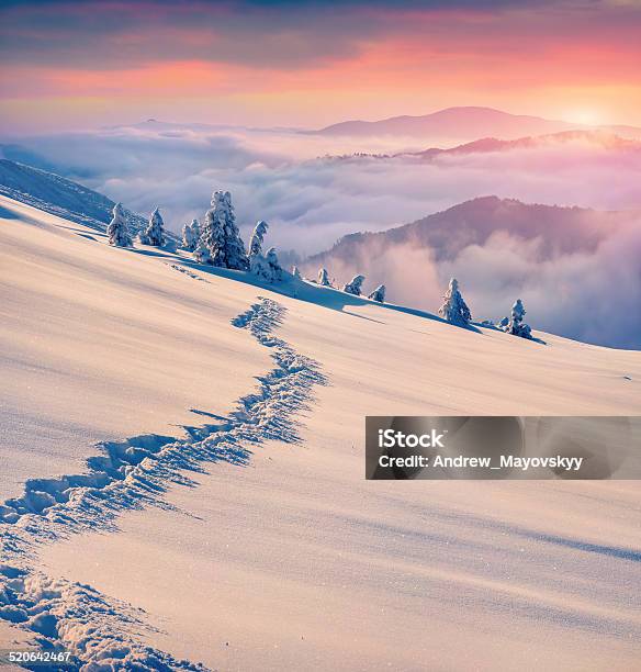 Beautiful Winter Sunrise In The Mountains Stock Photo - Download Image Now - Majestic, Beauty In Nature, Blue