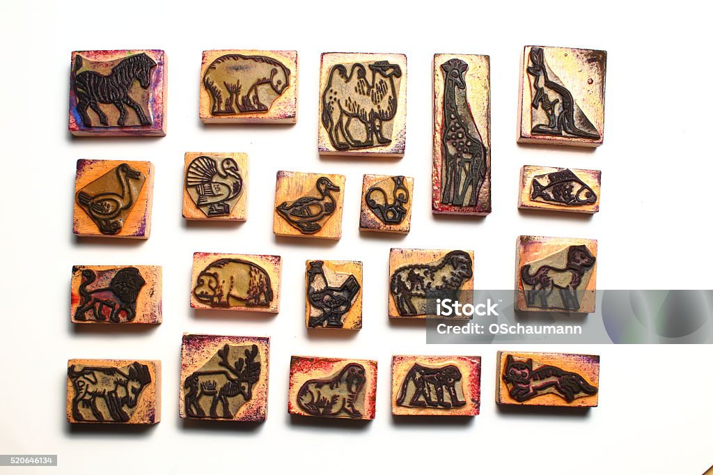Aligned Rubber Stamps Of Wild Animals Stock Photo - Download Image Now - Rubber  Stamp, Child, Ink - iStock