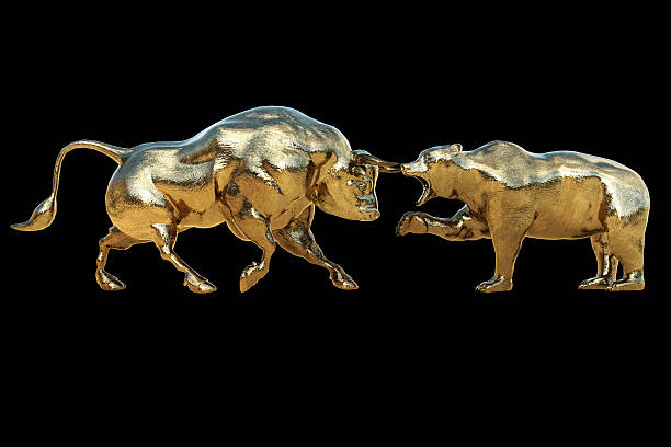 istock bear and bull fighting, stock exchange concept 520648856