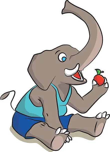 Vector illustration of Cute elefant eating an apple