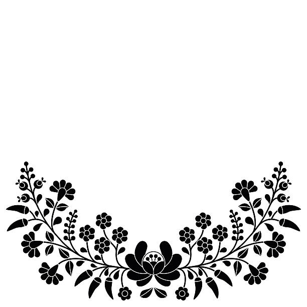 Hungarian black floral folk pattern - Kalocsai embroidery Vector background - traditional pattern from Hungary isolated on white  hungarian culture stock illustrations