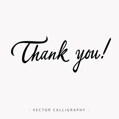 Black calligraphic Thank you inscription on white background