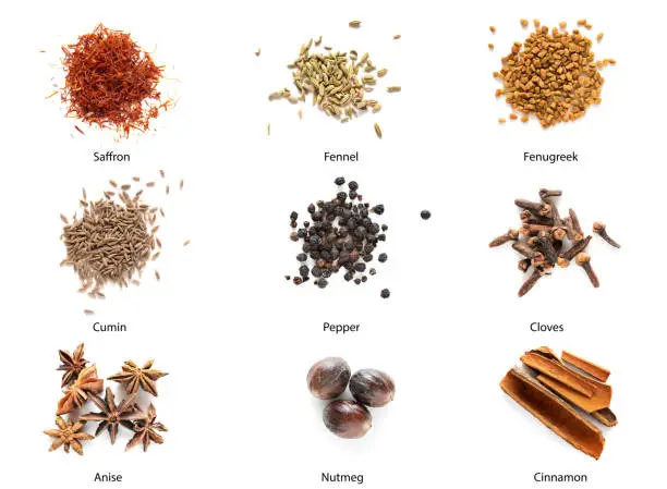 Set of different spices. Isolated on white background