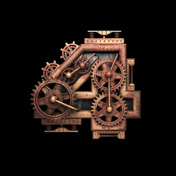 istock 4 isolated rusted letter with gears on black 520656930