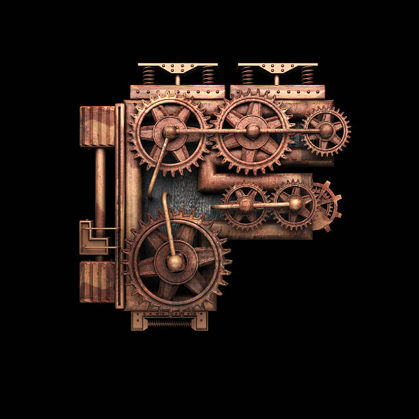 istock f isolated rusted letter with gears on black 520657270