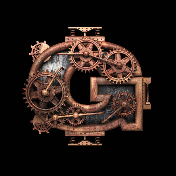 istock g isolated rusted letter with gears on black 520657300