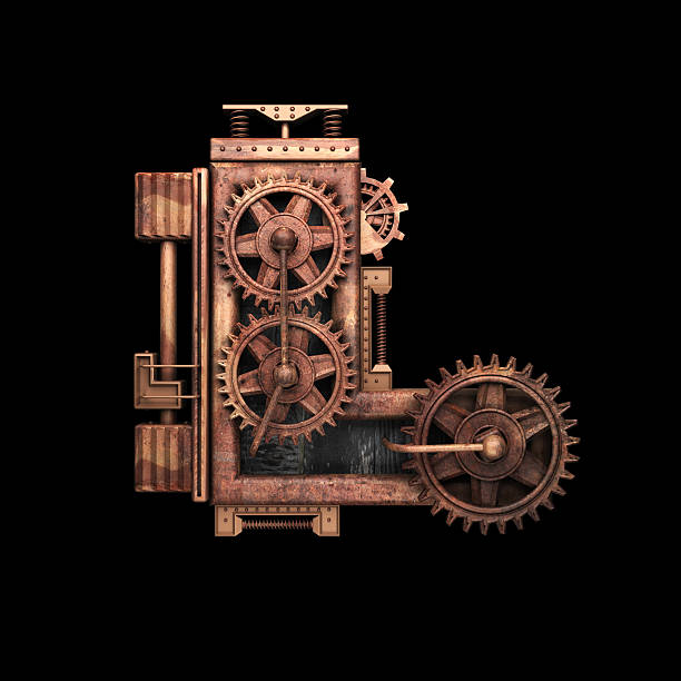 istock l isolated rusted letter with gears on black 520657414