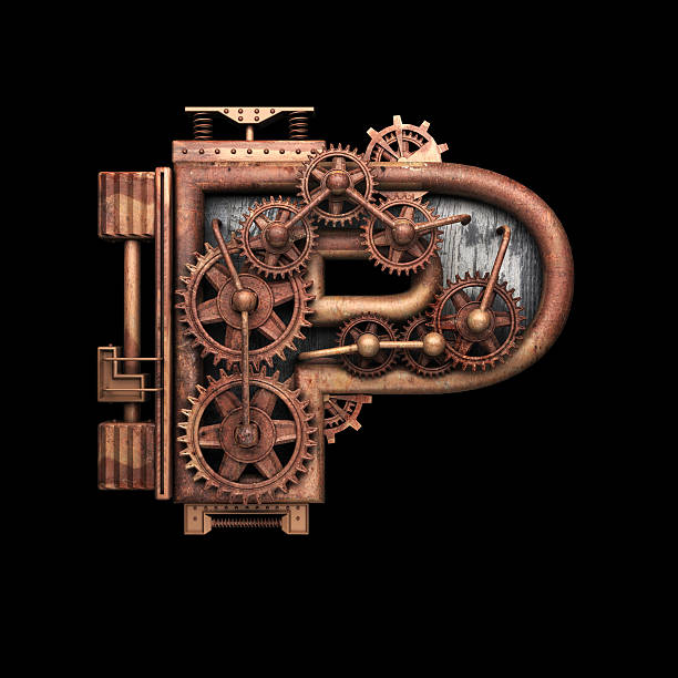 istock p isolated rusted letter with gears on black 520657536