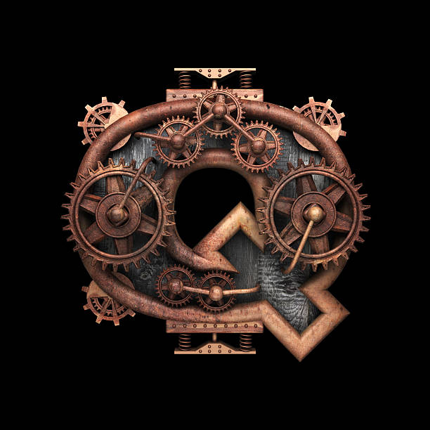 istock q isolated rusted letter with gears on black 520657566