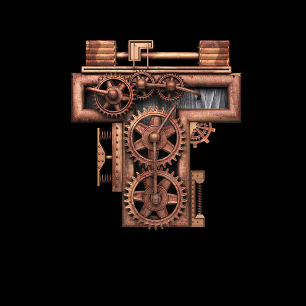 istock t isolated rusted letter with gears on black 520657650