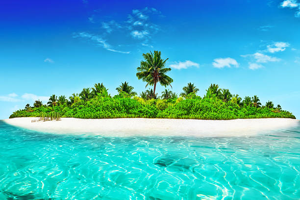 istock Whole tropical island within atoll in tropical Ocean. 520657928