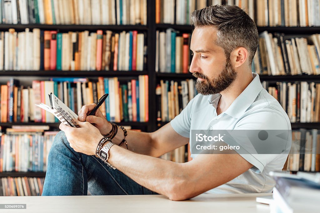 Bearded Creative Man Drawing In Sketchbook Stock Photo - Download Image Now  - 30-34 Years, Adult, Adults Only - iStock