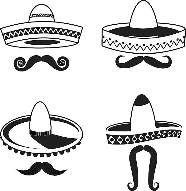 Vector illustration of Cinco De Mayo sombrero and mustache icon set
