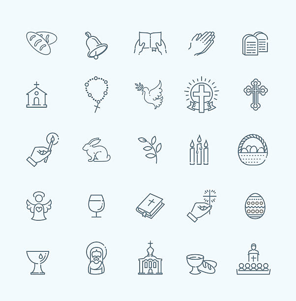 illustrazioni stock, clip art, cartoni animati e icone di tendenza di impostare di icone di pasqua. cristianesimo gruppo di icone - croce religiosa immagine