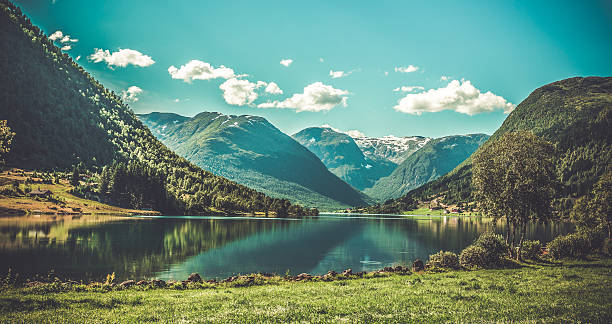 grogeous krajobraz z norwegii - panoramic summer tree europe zdjęcia i obrazy z banku zdjęć