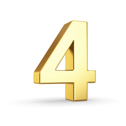 3D golden number 4 - isolated with clipping path